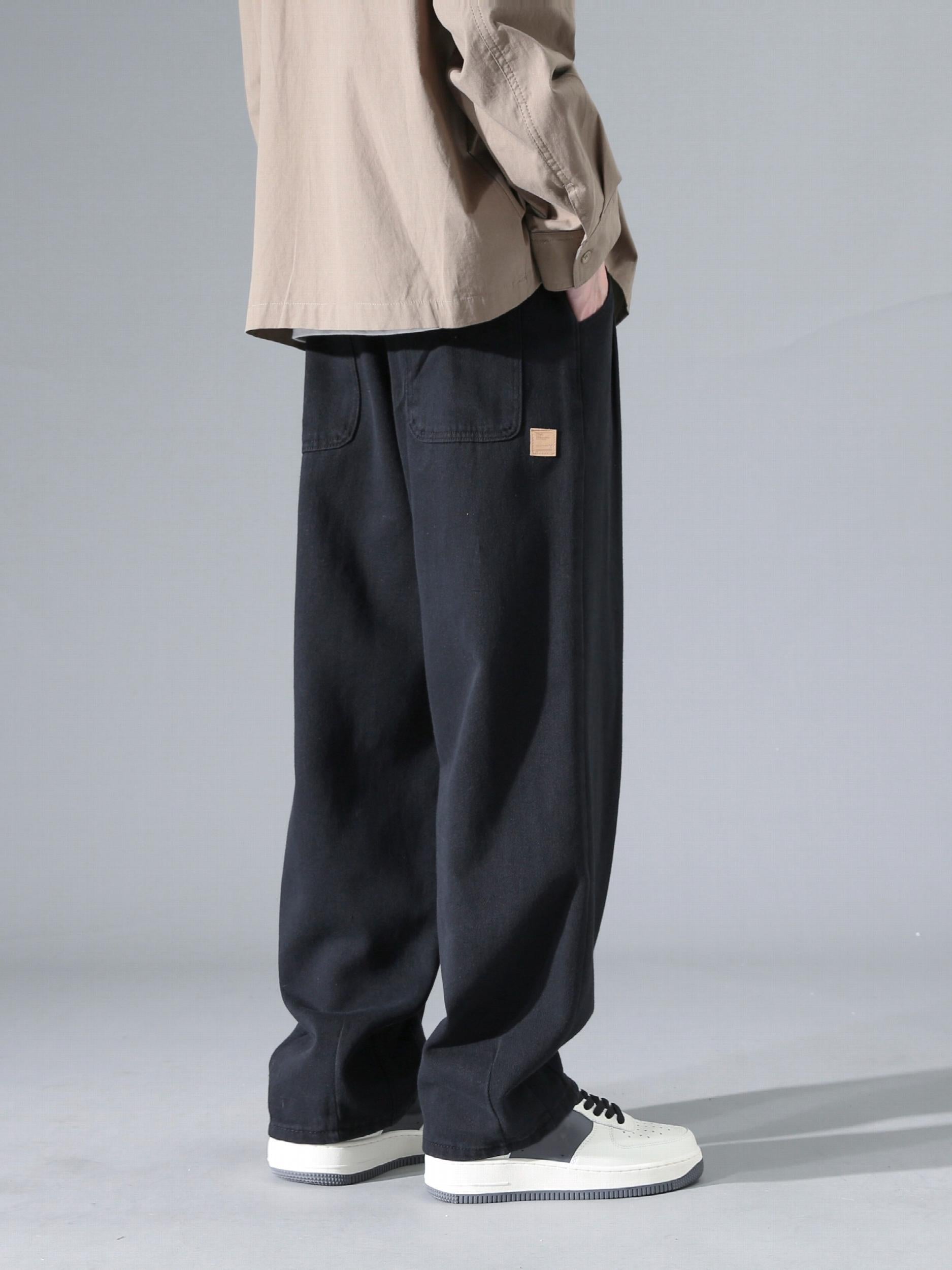 Men's Solid Joggers Pockets Active Drawstring Trousers