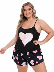 Heart Print Cami Top & Shorts Pajama Set