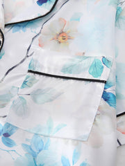 Flower Print Pajamas Set Short Sleeve Buttons Top And Shorts Pj Set