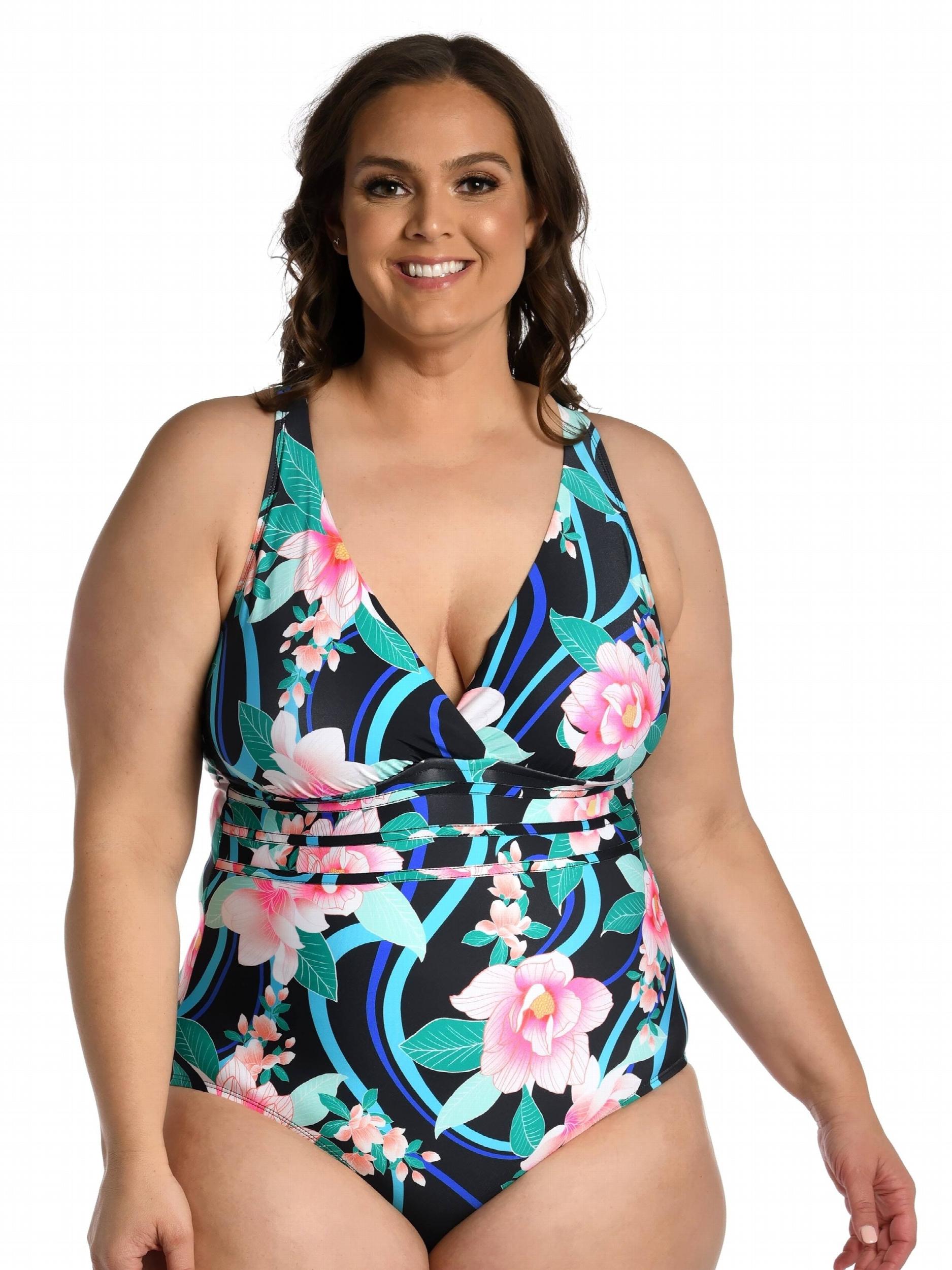 Floral Print V Neck One Piece Bathing Suit