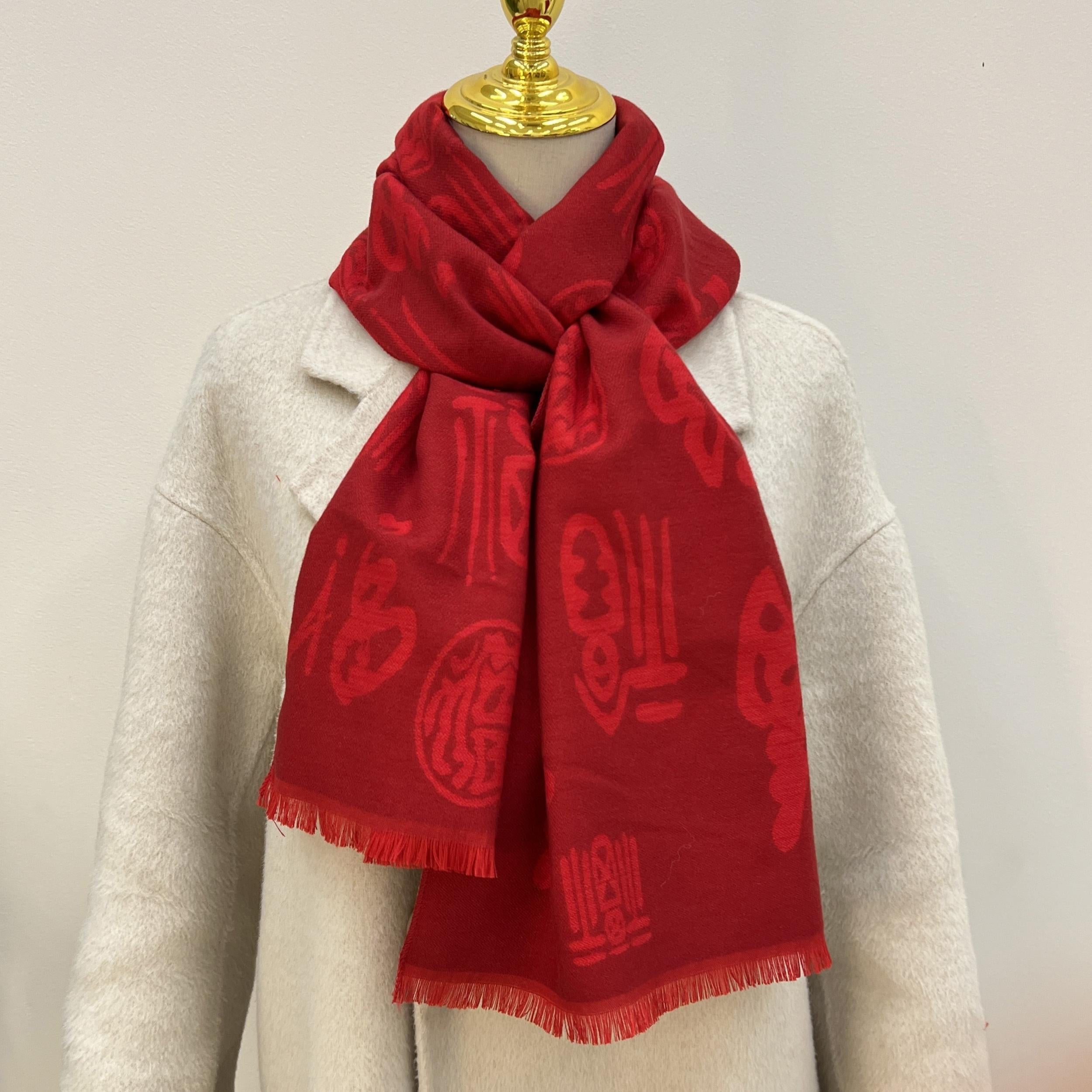 Red Scarf Happy Year's Scarf Cold Weather Wrap For Women Girls