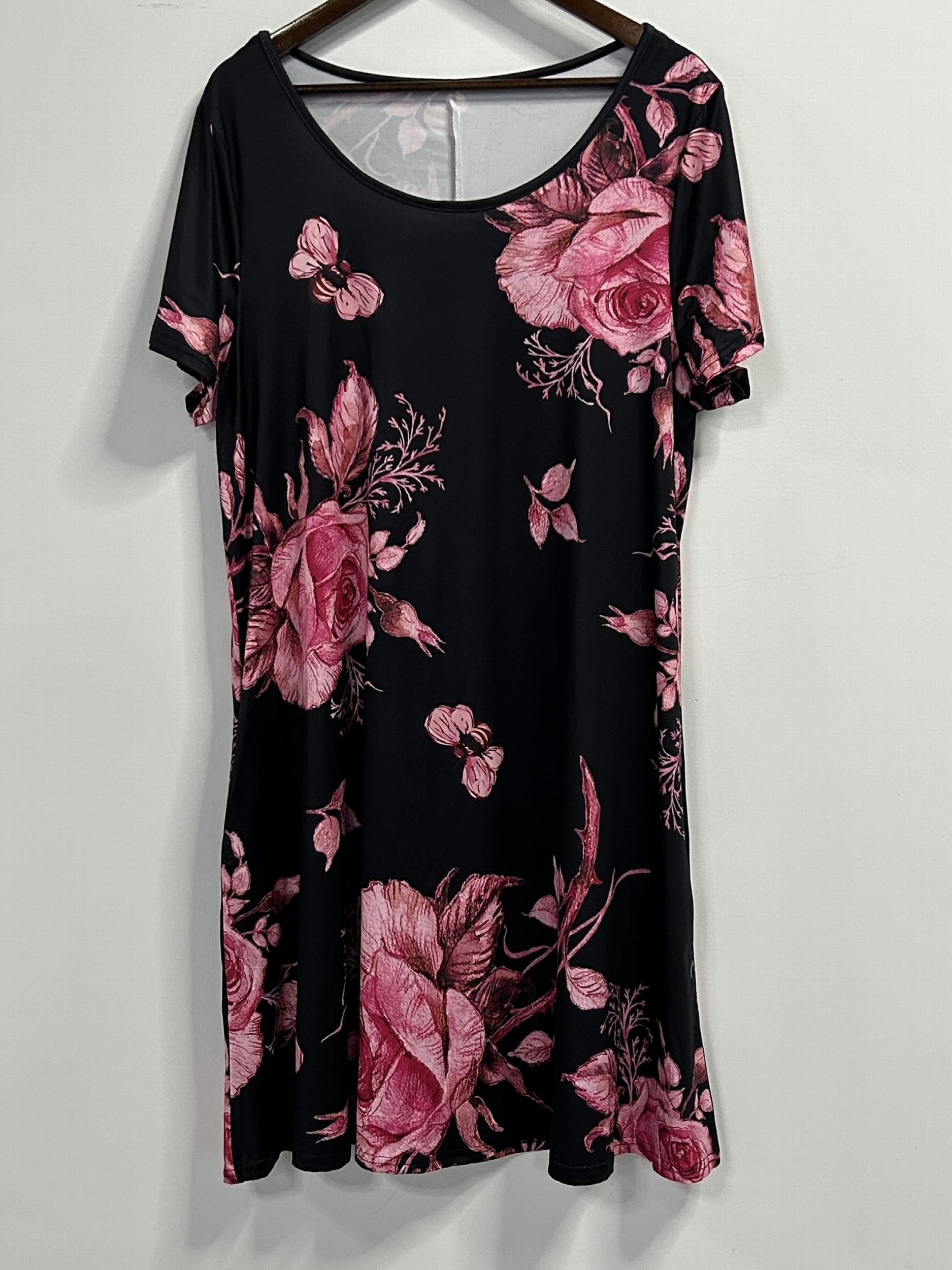 Women's Plus Floral Print Short Sleeve Round Neck Dress