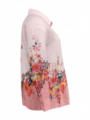 Blouse Women's Plus Bird Print Long Sleeve Button Up Tunic Top