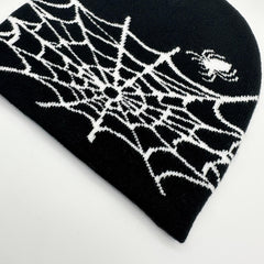 Fashionable Ear Protection Knit Beanie Hat Spider Web Embroidery