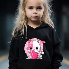Kid's 2pcs Cat & Heart Print Long Sleeve Outfit Hoodie & Pants Set