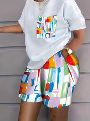 Casual Outfits Two Piece Set Women's Plus Print Top & Short Set