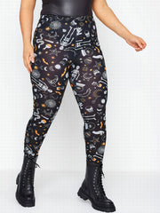 Skull & Bat Print High Rise Sports Leggings for Plus Size Women