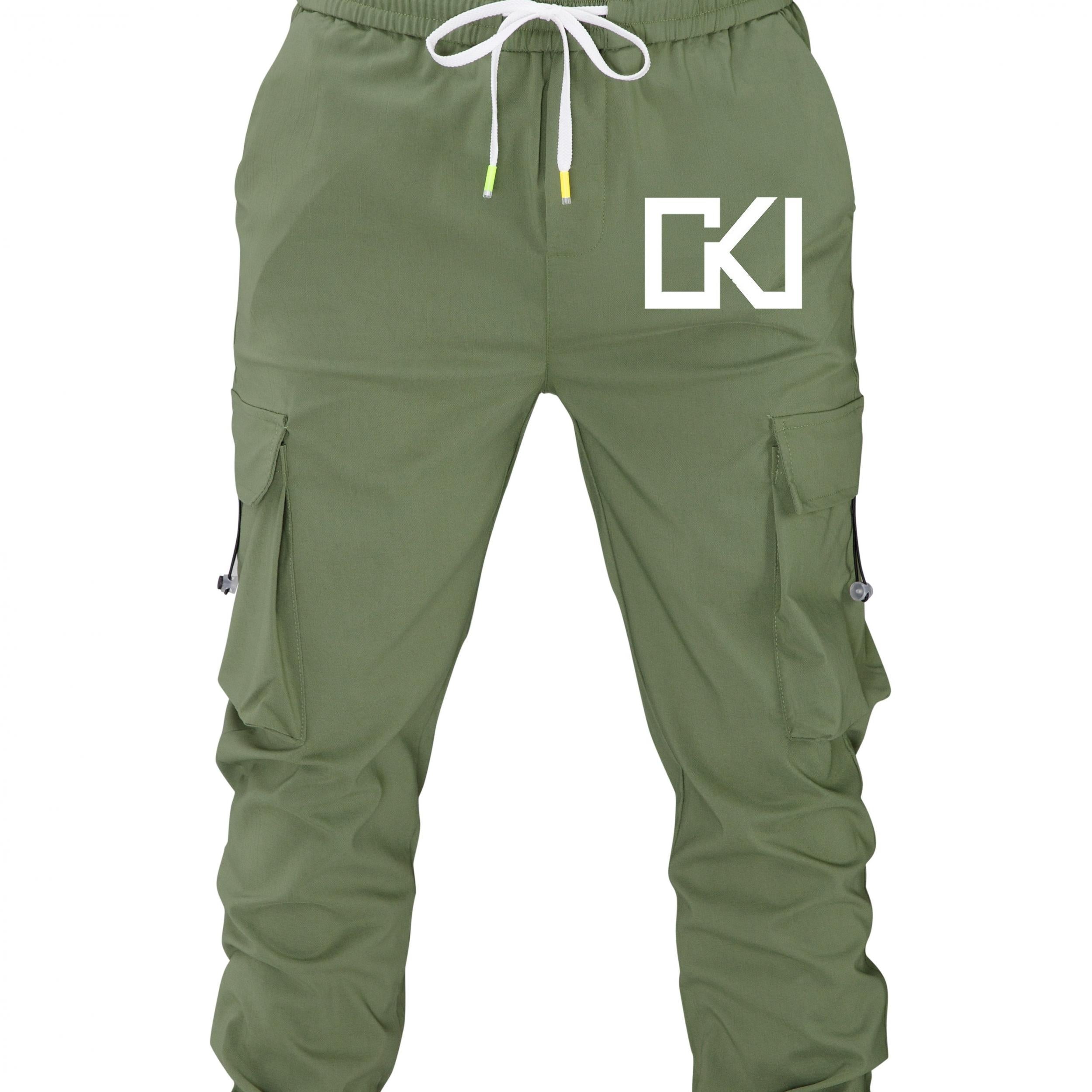 Geometric Pattern Cargo Pants Men Casual Loose Fit Solid Joggers