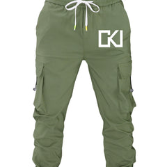 Geometric Pattern Cargo Pants Men Casual Loose Fit Solid Joggers