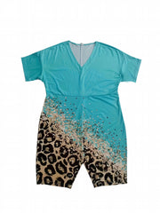 Colorblock Leopard Print V Neck Romper
