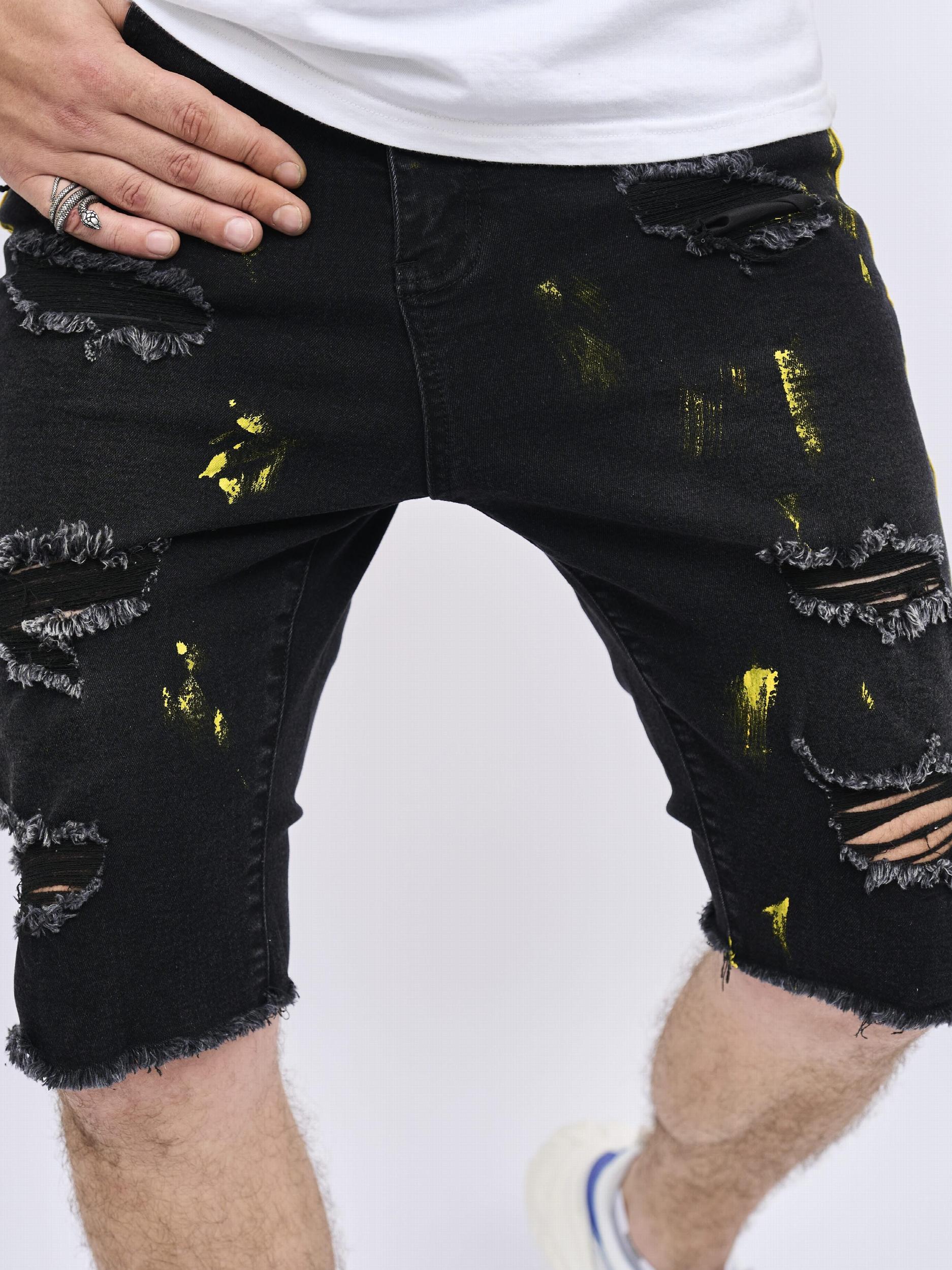 Mens Ripped Denim Shorts Street Style Stretchy Casual Summer Shorts