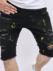 Mens Ripped Denim Shorts Street Style Stretchy Casual Summer Shorts