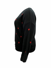 Heart Print Drop Shoulder V Neck Sweater