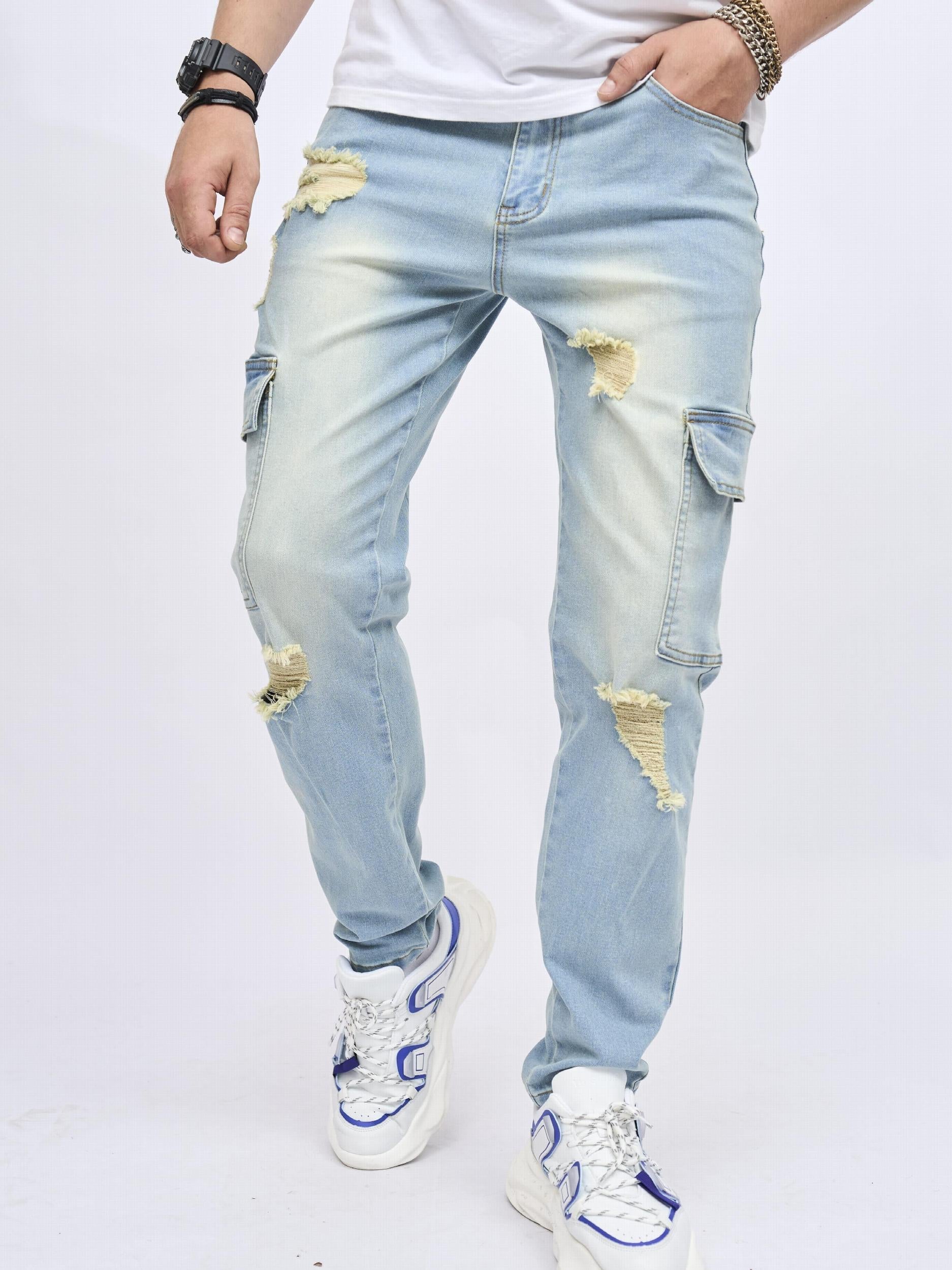 Ripped Jeans Men Casual Medium Stretch Denim Pants