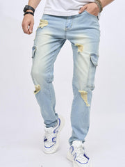 Ripped Jeans Men Casual Medium Stretch Denim Pants