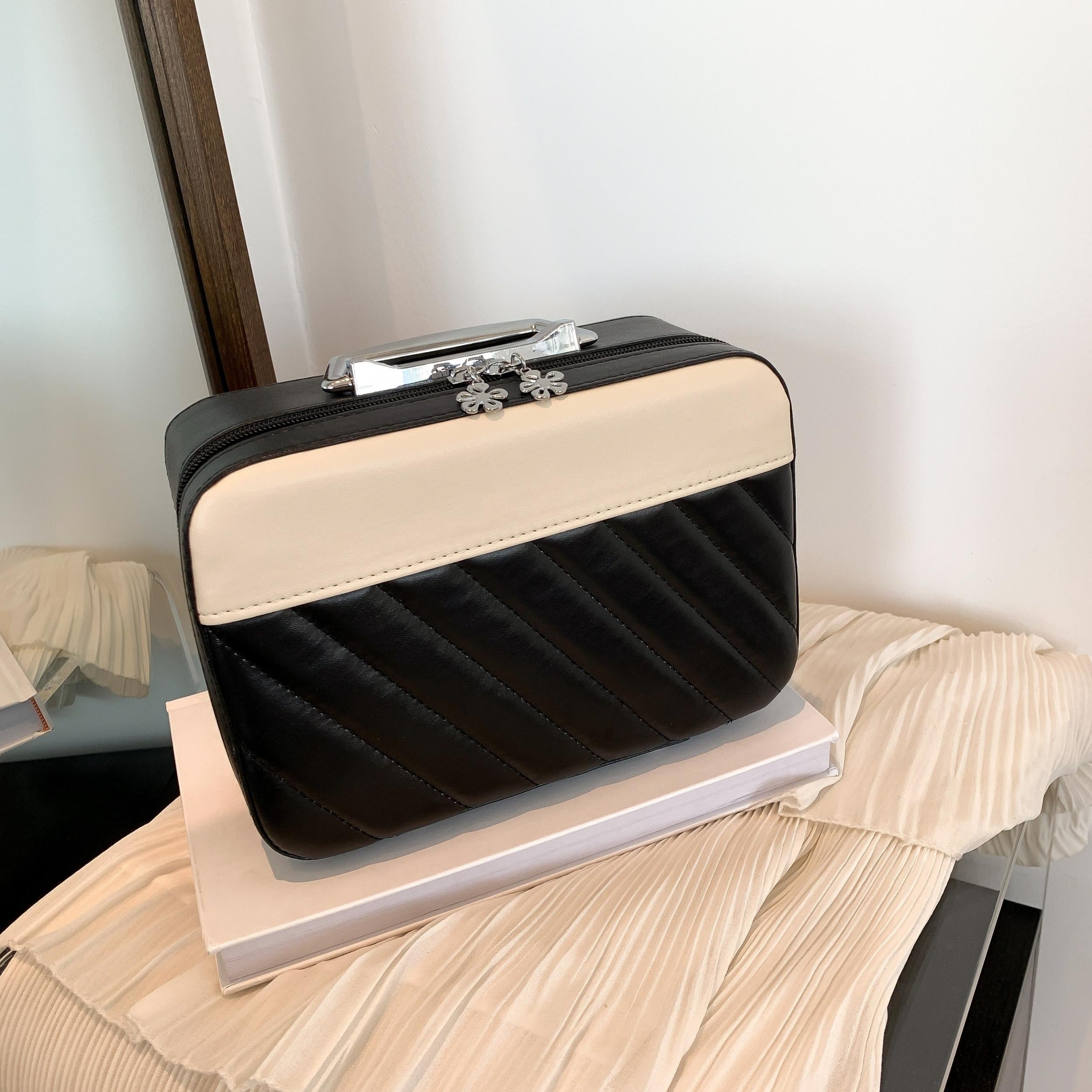 Cosmetic Box Bag PU Leather Makeup Storage Organizer With Mirror