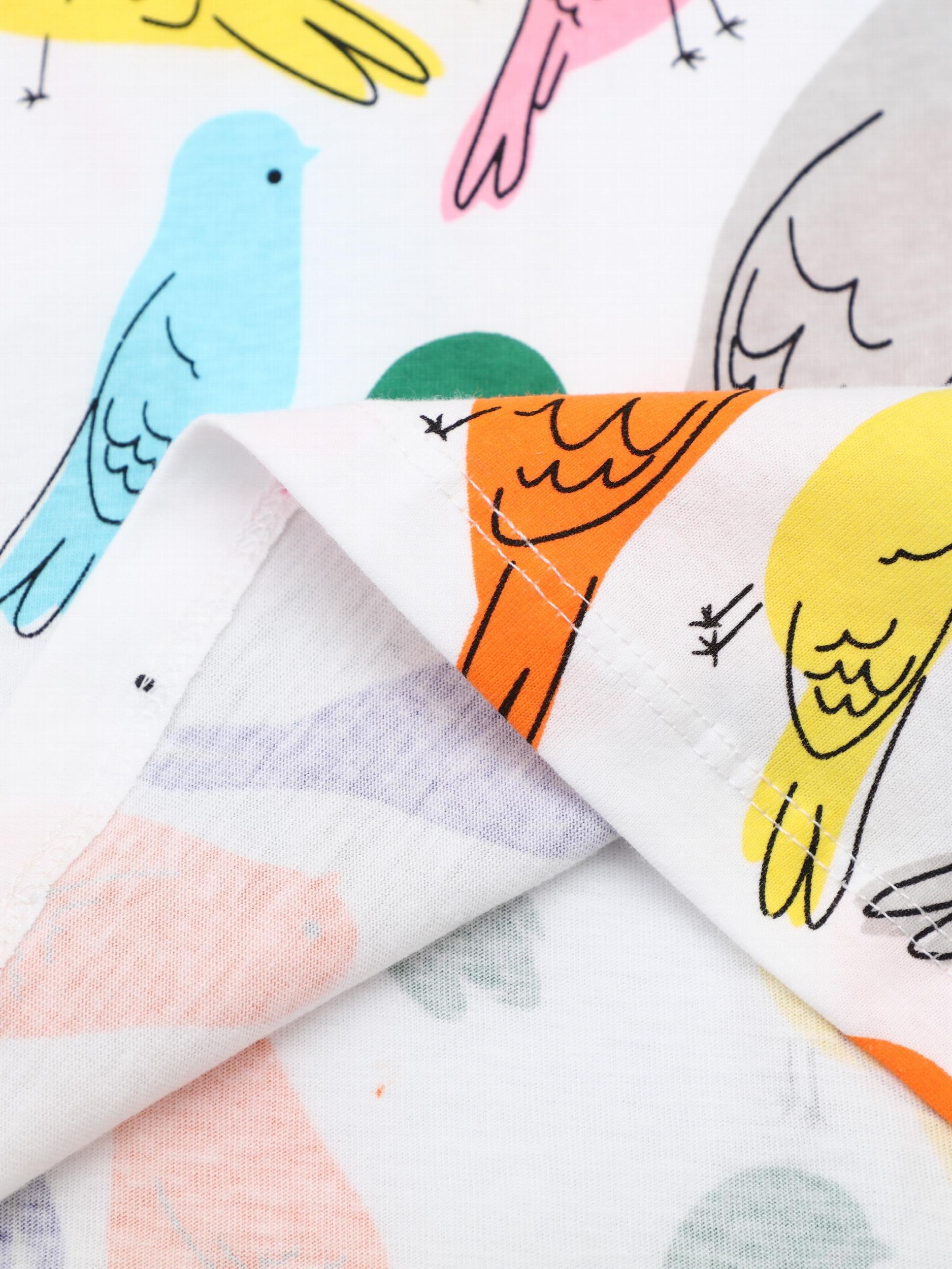 Colorful Birds Toddler Girls Cotton Long Sleeve Dress 2-7 Years