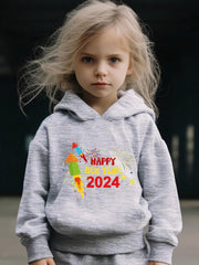 Cartoon Rockets Pattern Hooded Sweatshirt & Sweatpants Set for Girls