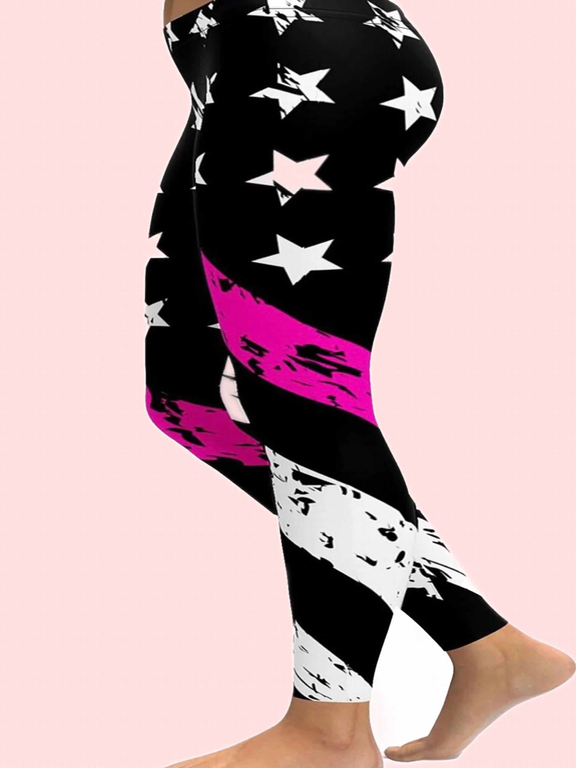 Women's Plus Crinkle Star & Stripe Print Yoga Leggings