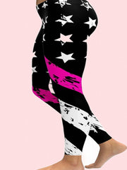 Women's Plus Crinkle Star & Stripe Print Yoga Leggings
