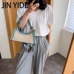Summer Straw Bags Scarf Crossbody Shoulder Bag Female Handbags