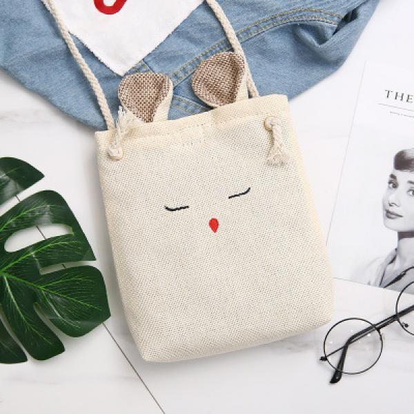 Small Linen Crossbody Bag Purse with 3D Bunny Ears
