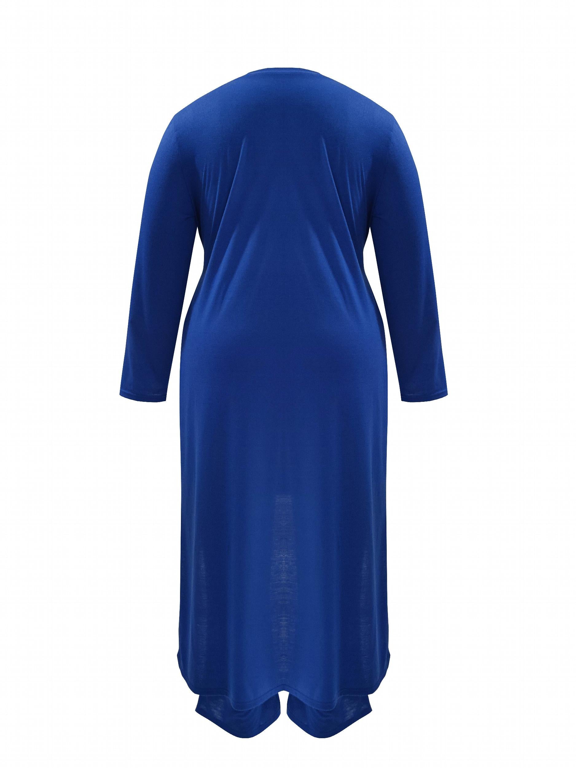 Solid Long Sleeve Round Neck Tunic Top & Pants Set