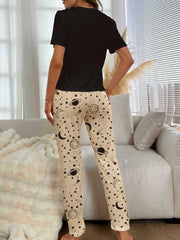 Letter Print Pajama Set with Starry Print Pants