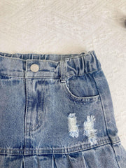 Girls Pleated Elastic Waist Denim Skirt 8-11 Years