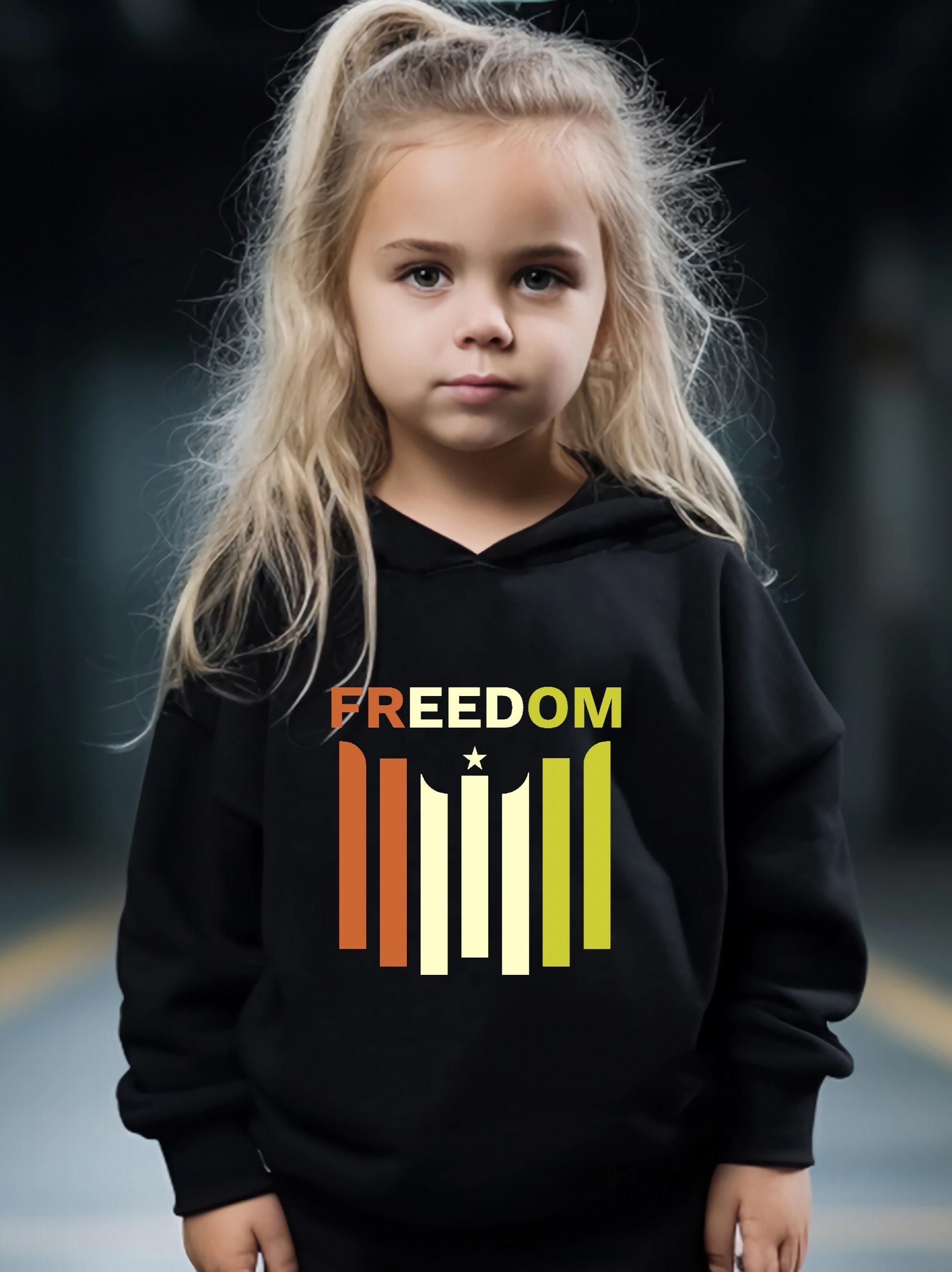 2pcs Girls Hoodies Jogger Pants Set Sports Outfit Freedom Print