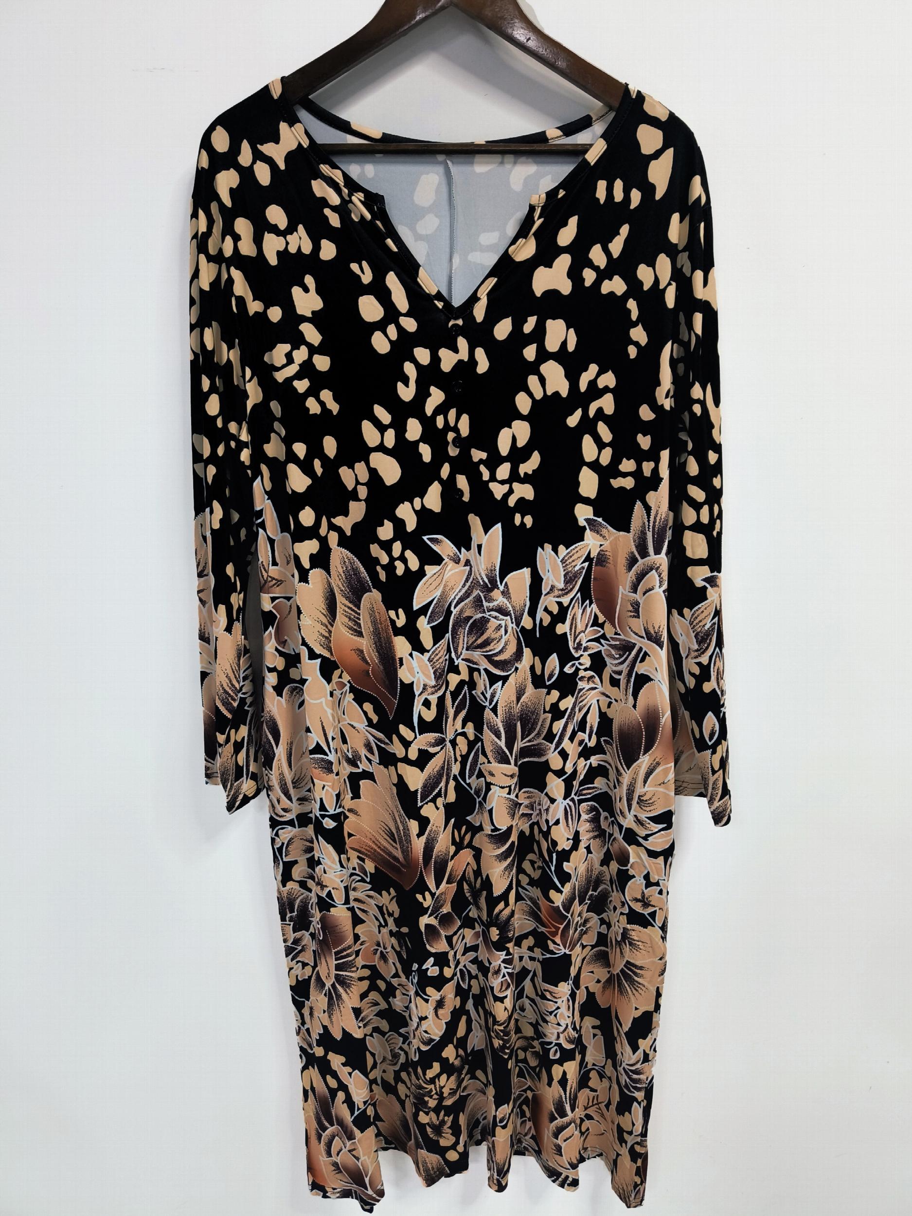 Floral & Dalmatian Print Long Sleeve Plus Size Casual Dress