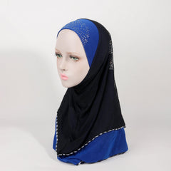 Rhinestone Decor Hijab Double Layer Turban Elastic Neck Cover Head Scarf