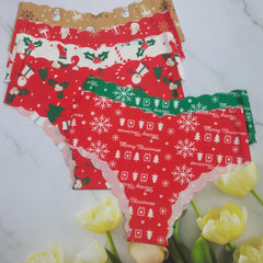 6pcs Christmas Print Briefs Scallop Trim Panties Women's Lingerie