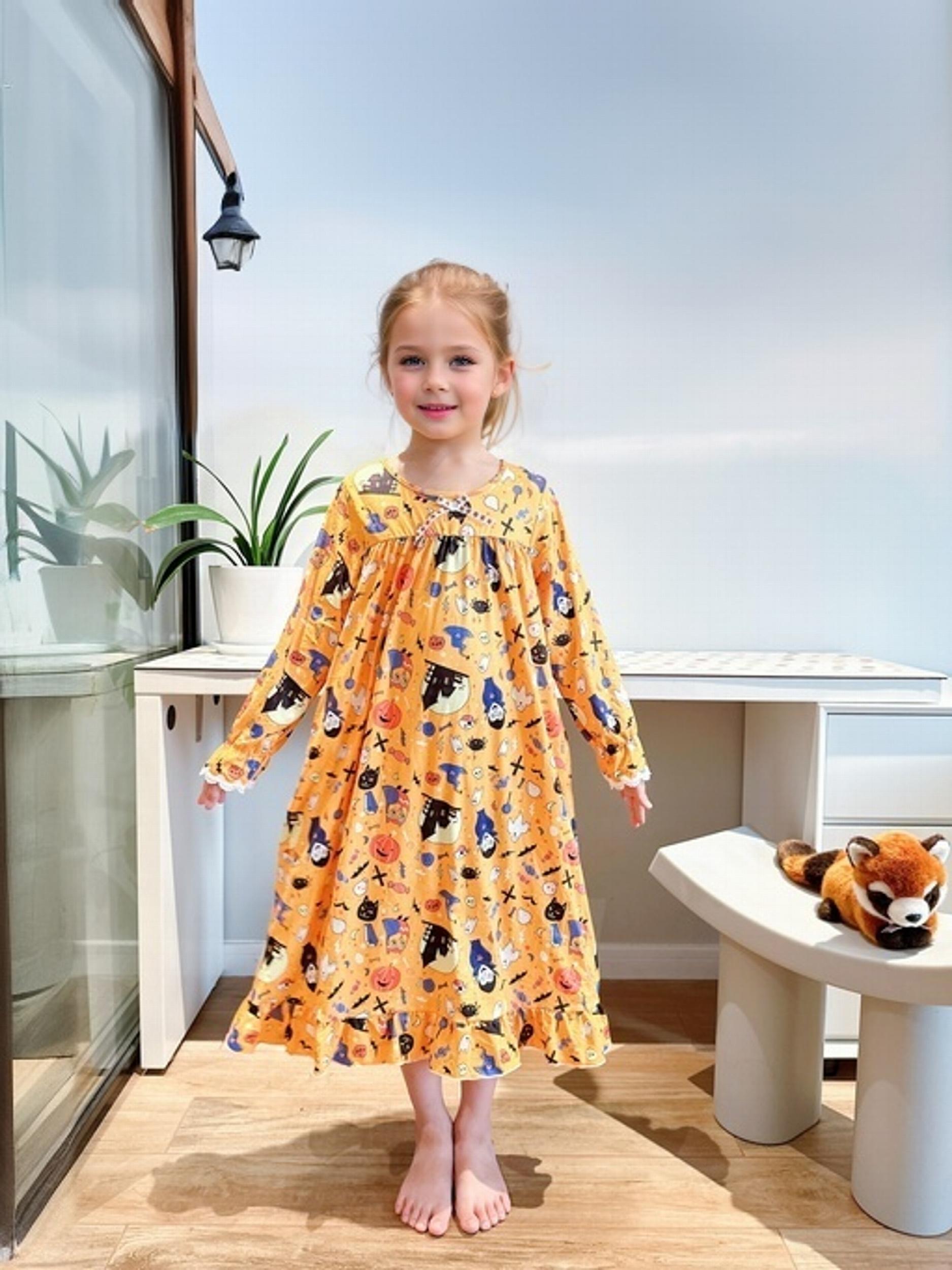 Halloween Elements Girl's Nightgown Lace Decor Long Sleeve Nightdress