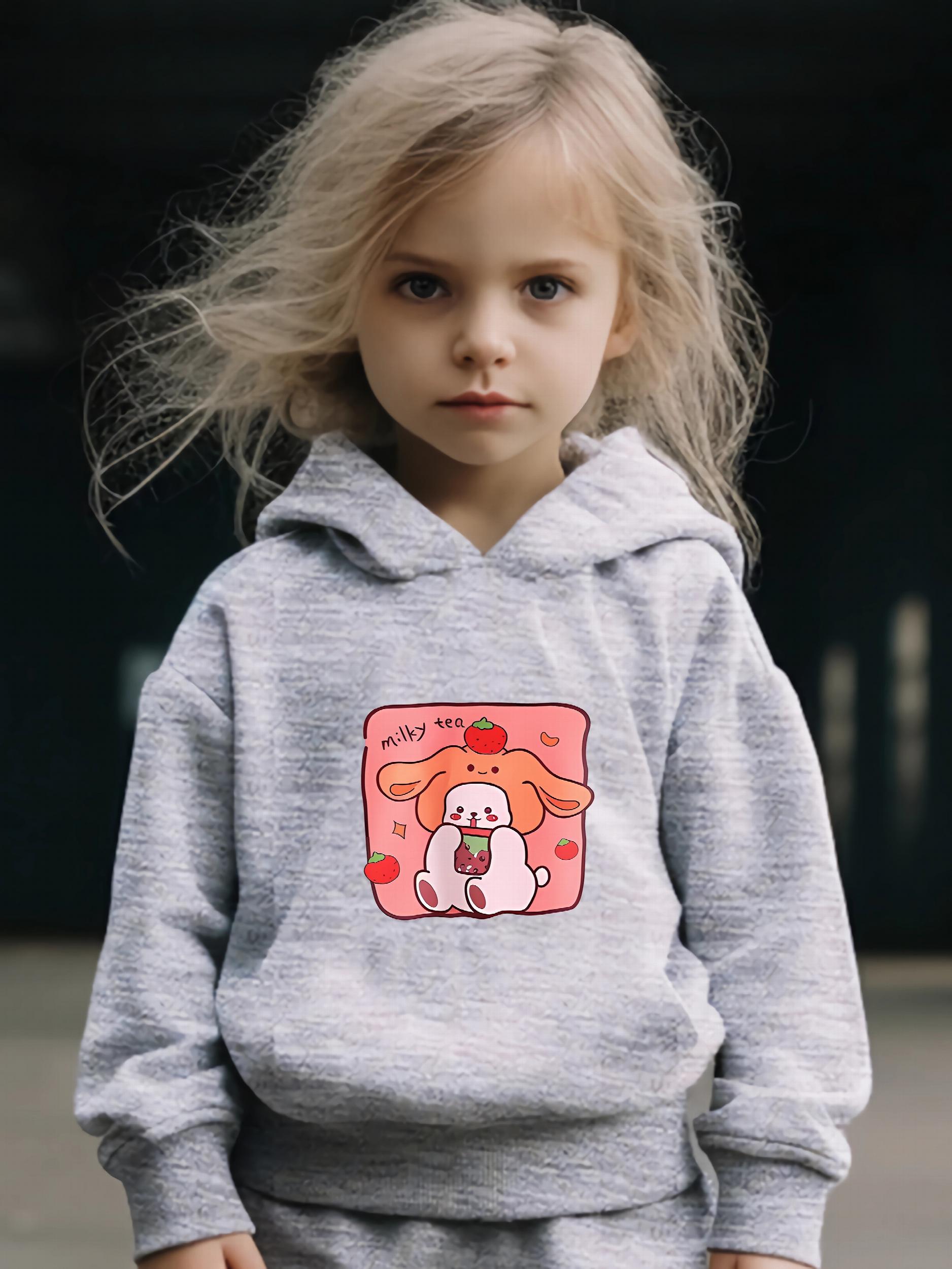 Kid's Cartoon Milky Tea Print Outfit Hoodie & Pants Set