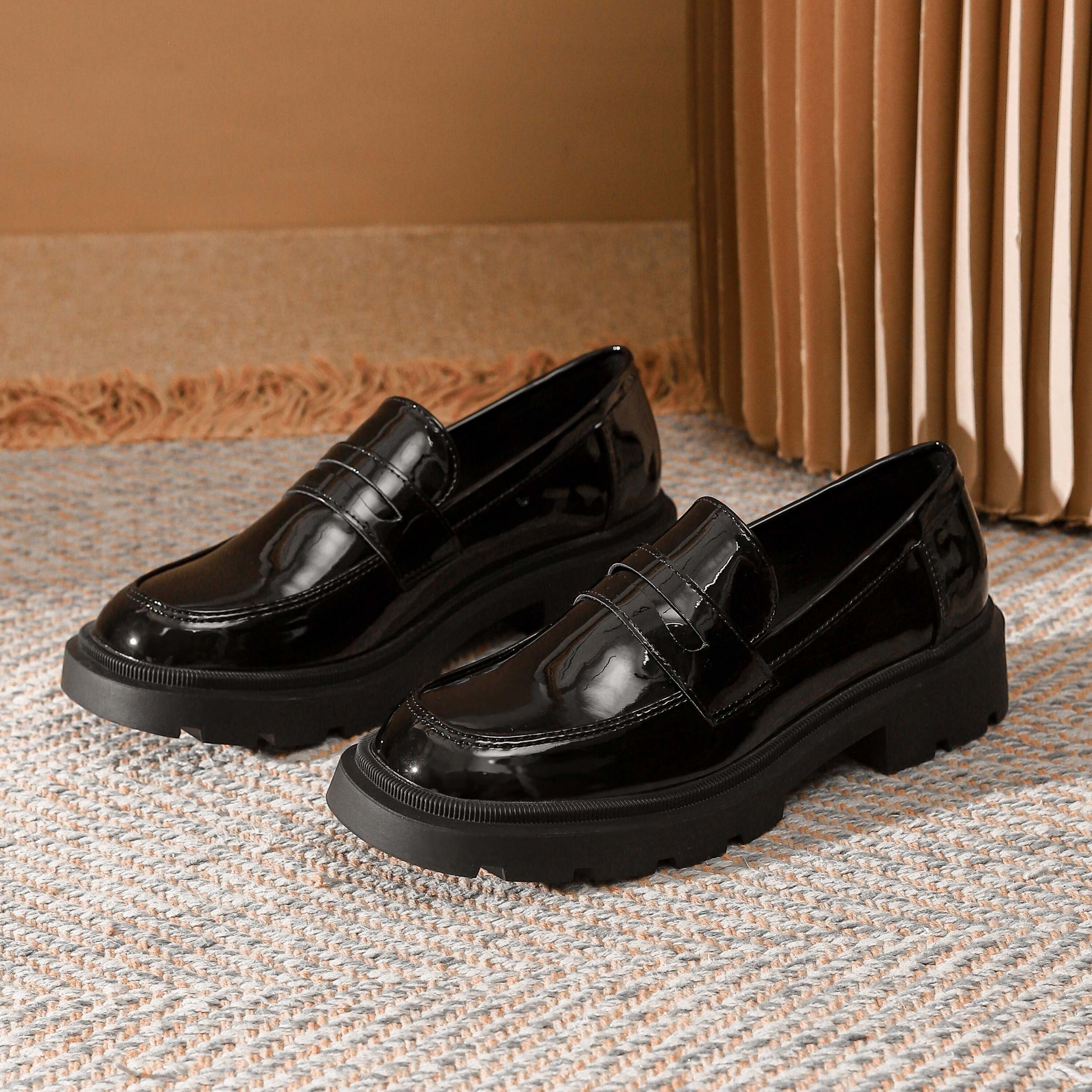 Women's Chunky Loafers Patent Leather Shoes