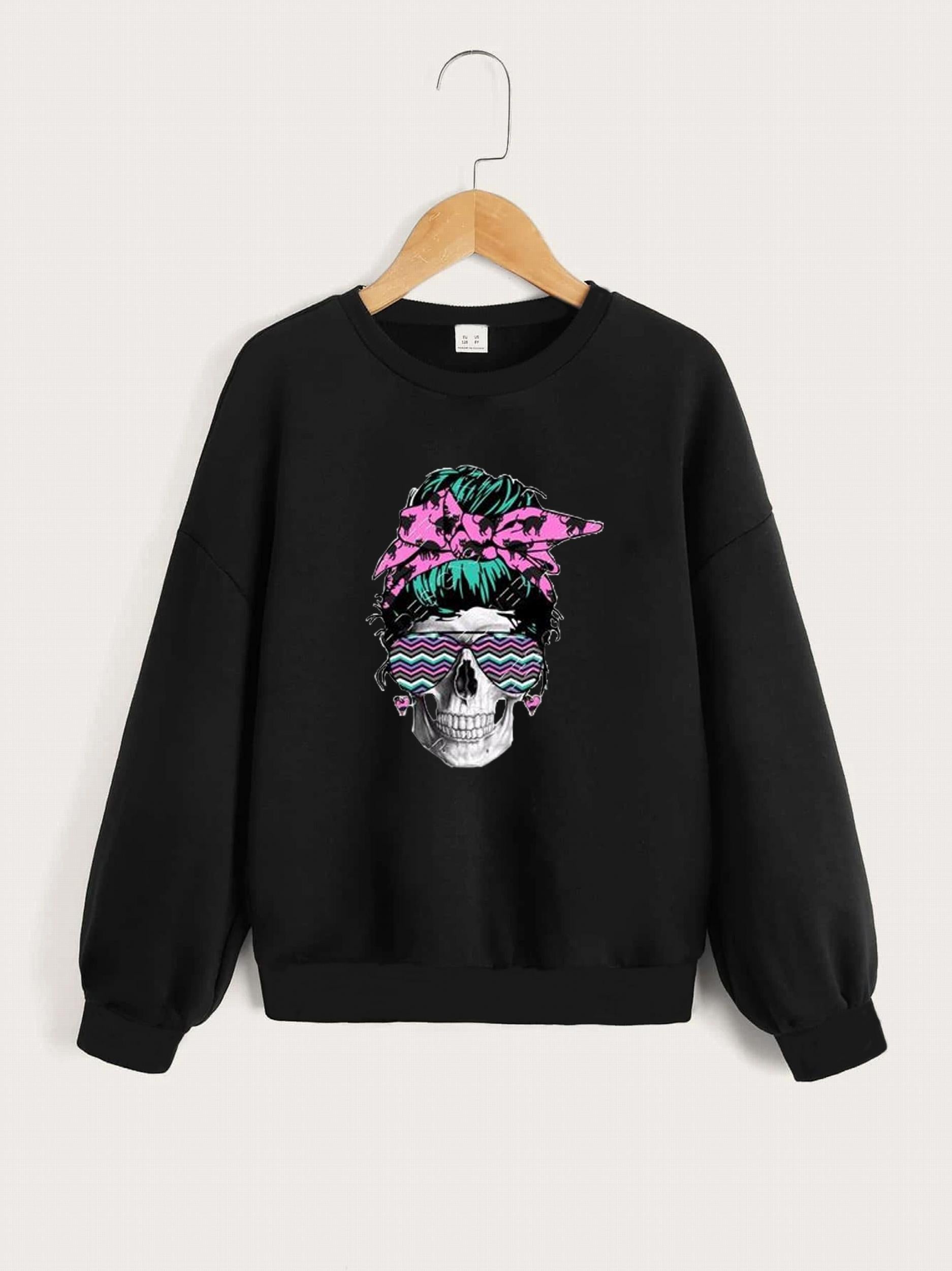 Fun Exhausted Skeleton Graphics Pullovers For Girls
