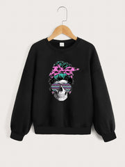 Fun Exhausted Skeleton Graphics Pullovers For Girls