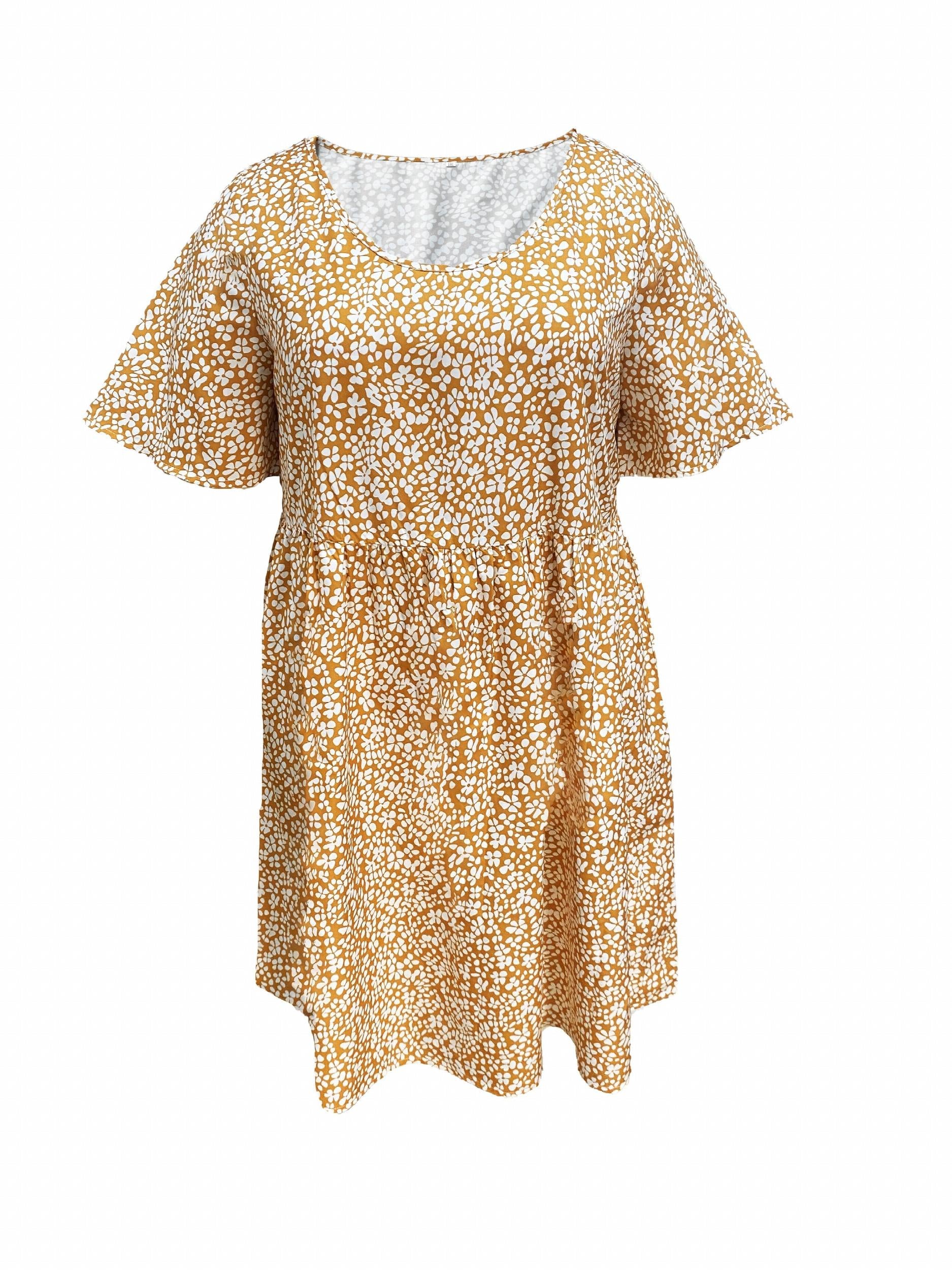 Plus Size Casual Dress with Allover Print & Short Sleeve