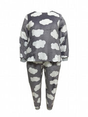 Cloud Pattern Flannel Top & Pants Pajamas Set