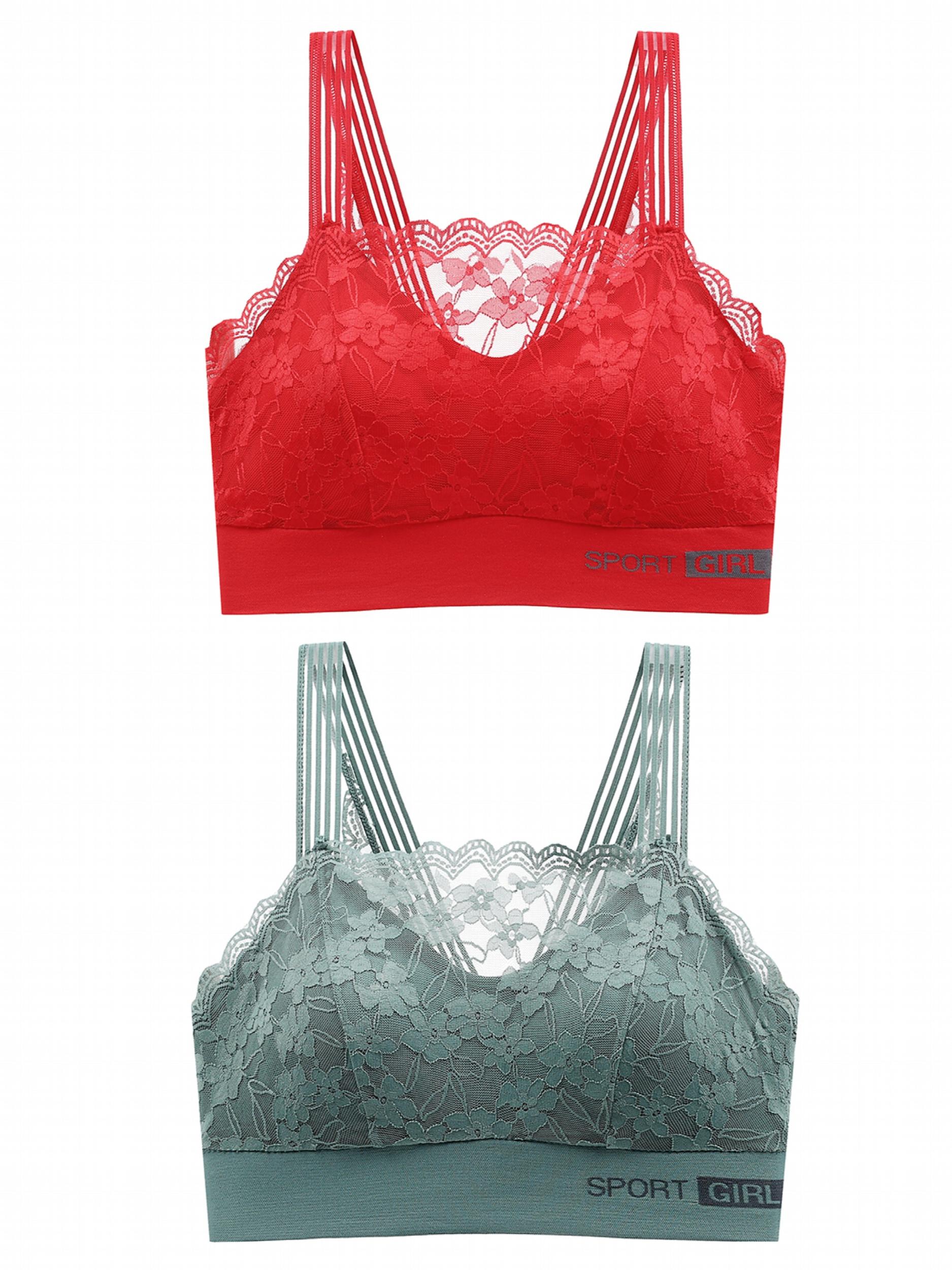 2pcs Lace Wireless Bra Breathable Scallop Trim Lingerie