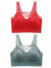 2pcs Lace Wireless Bra Breathable Scallop Trim Lingerie