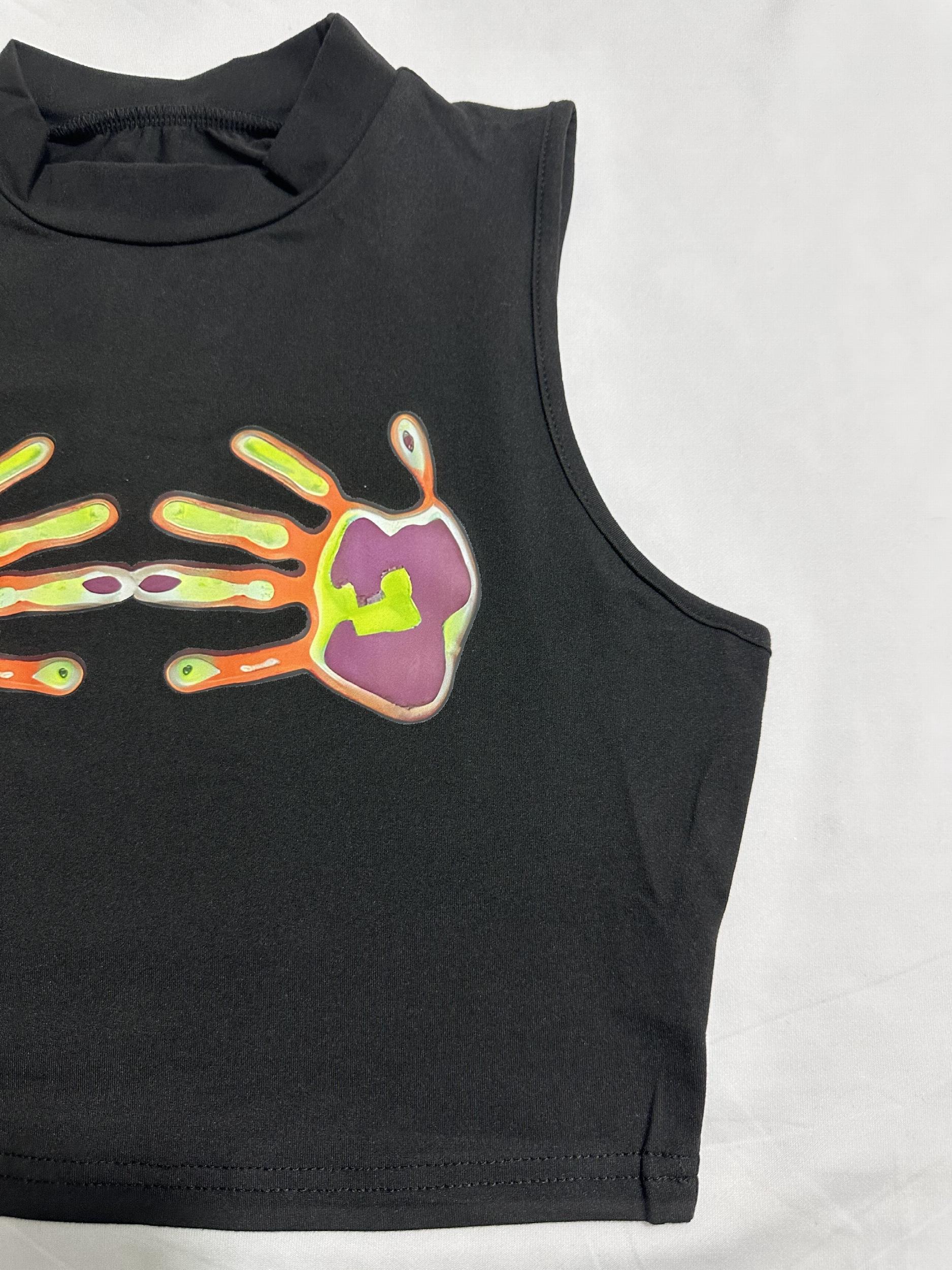 Hand Print Crop Tank Top & Skinny Shorts Set Women's Clothing