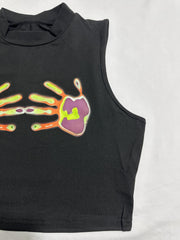 Hand Print Crop Tank Top & Skinny Shorts Set Women's Clothing