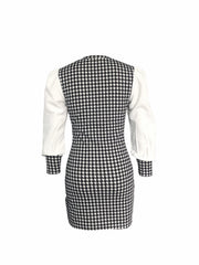 Houndstooth Print Bodycon Long Sleeve Dress