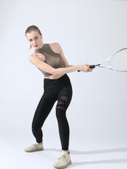 Mesh Contrast Yoga Leggings Workout Running Tight Pants Women
