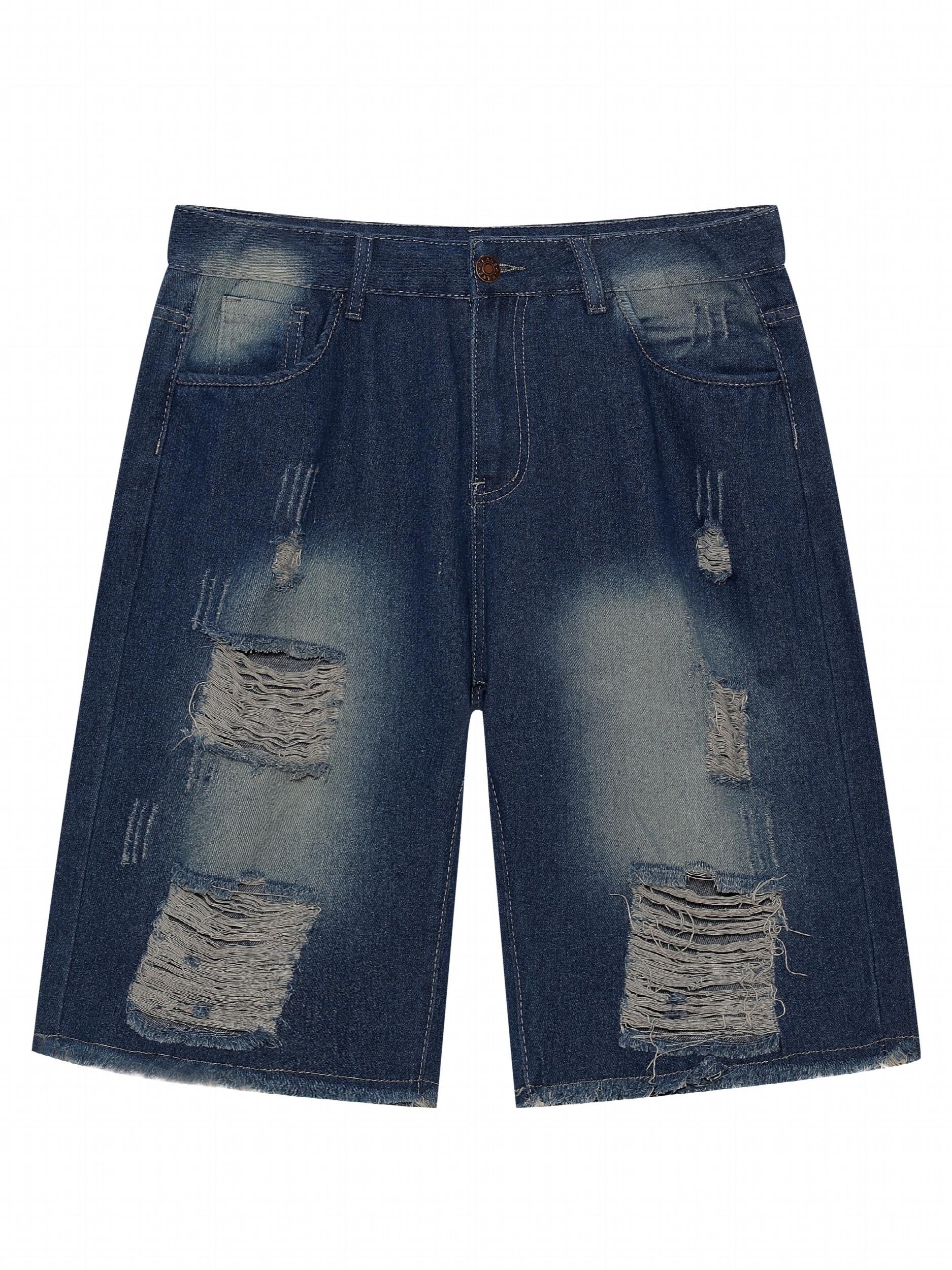 Men's Ripped Denim Shorts Casual Street Style Distressed Denim Shorts