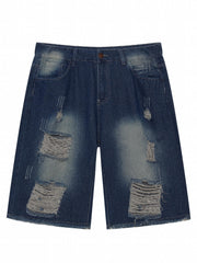 Men's Ripped Denim Shorts Casual Street Style Distressed Denim Shorts
