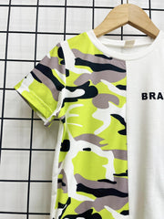 Boys Leopard & Letter Graphic Round Neck Casual T-Shirt & Track Shorts Set