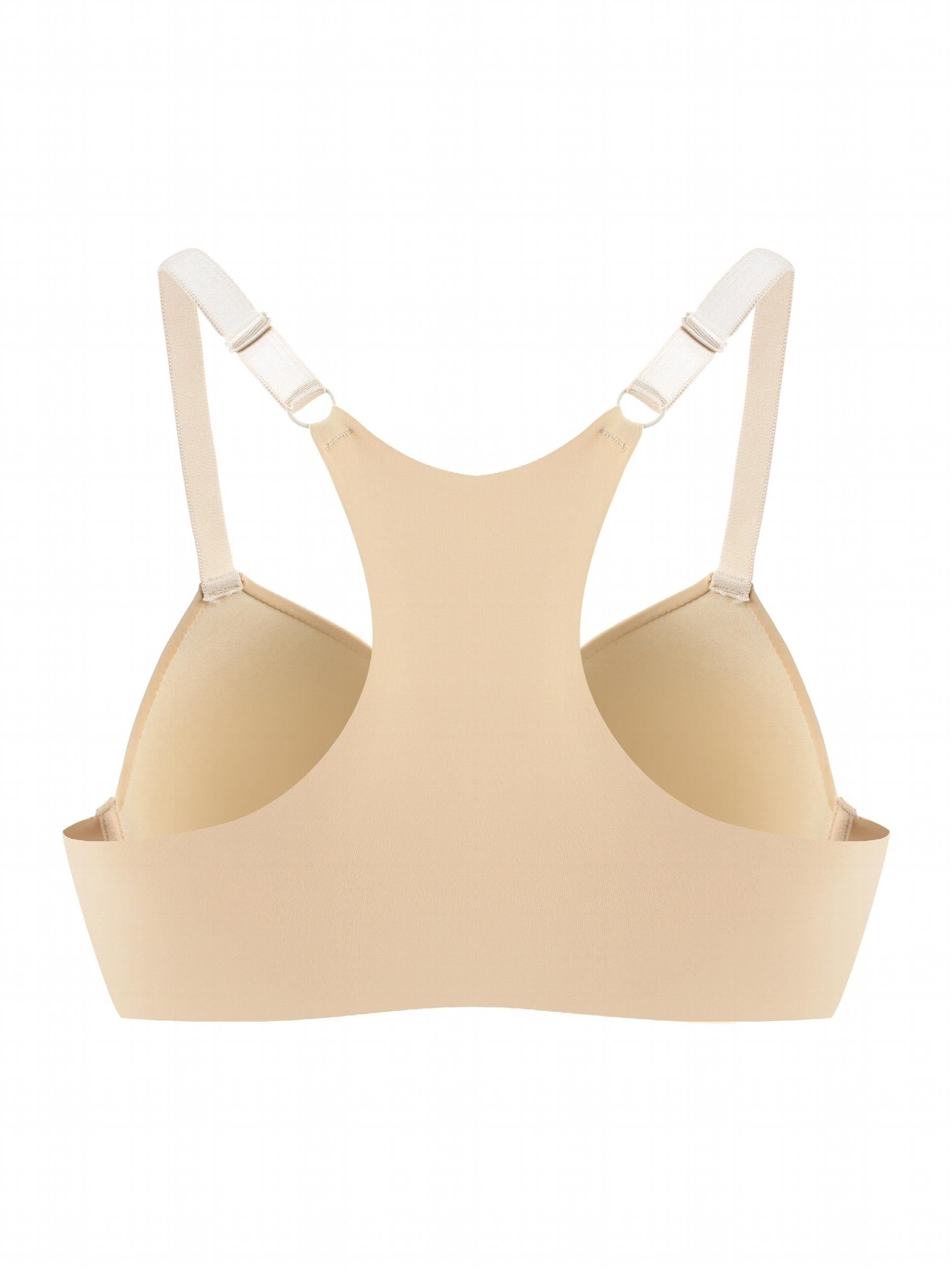 Sports Bra Solid Front Closure Racer Back Padded Bralette
